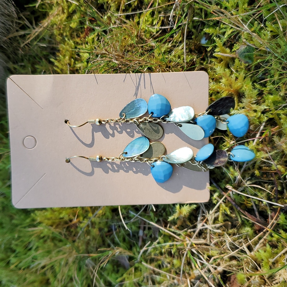 Buy 2 Pairs/Get 1 Free Elegant Handmade Blue and Gold Dangle Earrings